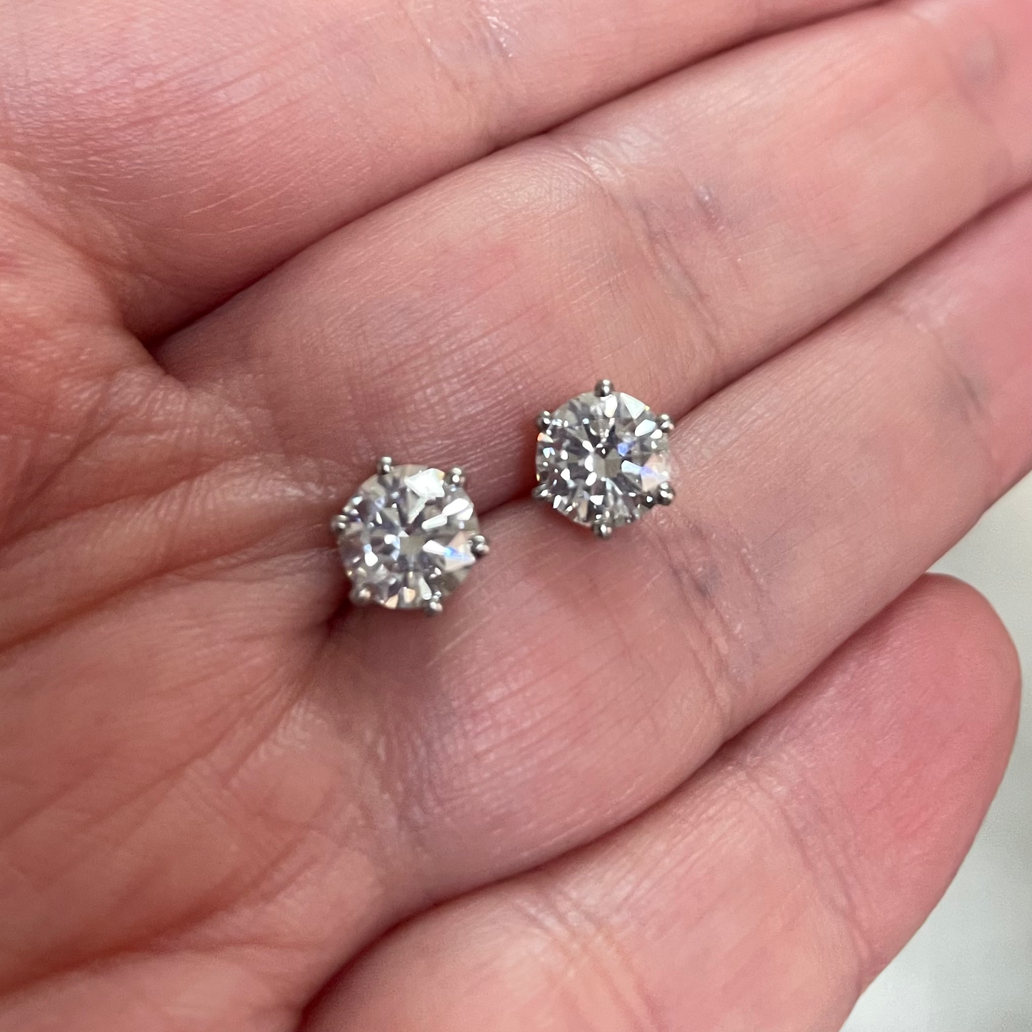 Six-Prong One Carat Round Diamond Studs