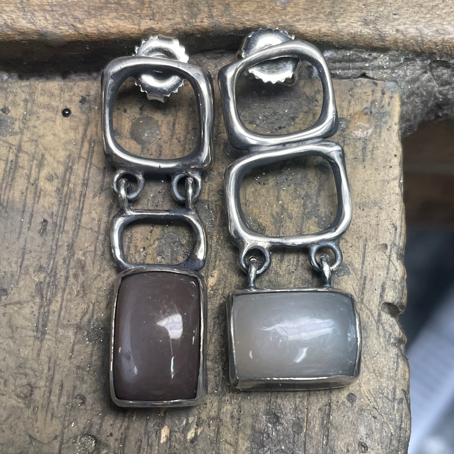 Mismatched Moonstone Silver Earrings