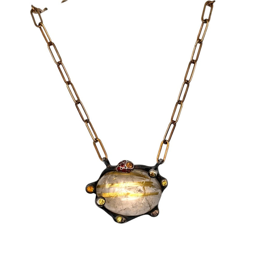 Rutilated Quartz Mixed Metal Necklace