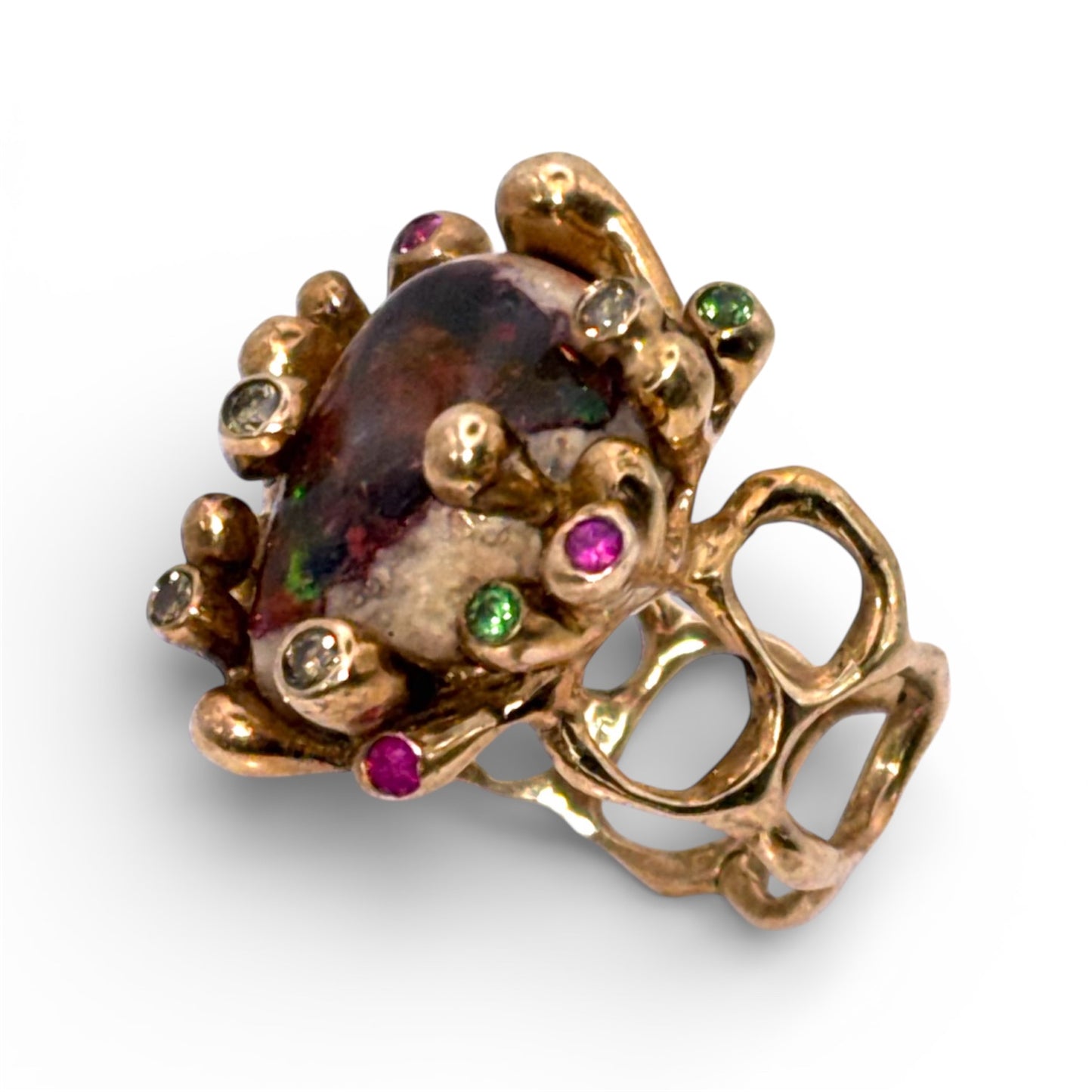 Mexican Galaxy Opal & Sapphire Bronze Ring