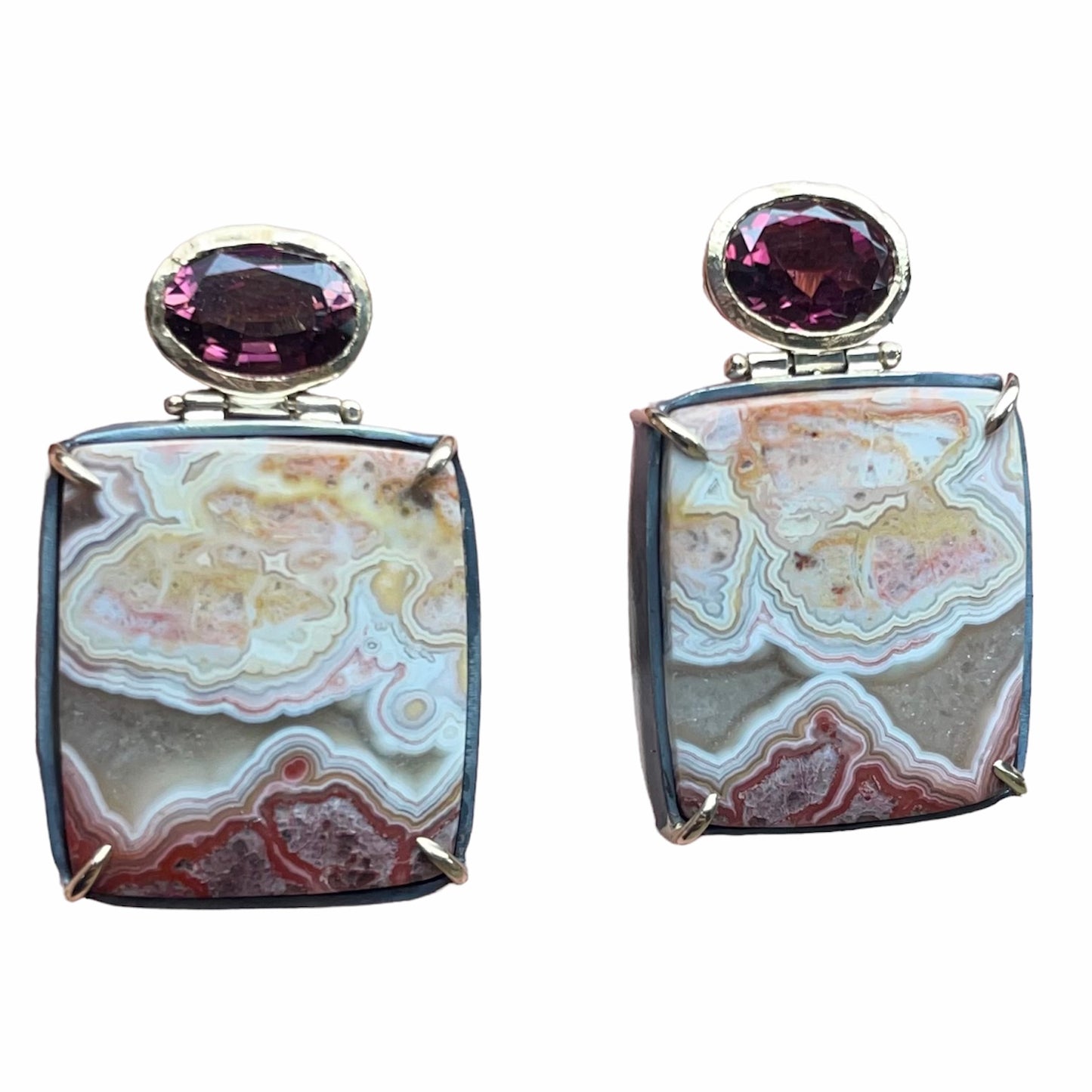 Lace Agate & Tourmaline Silver Earrings