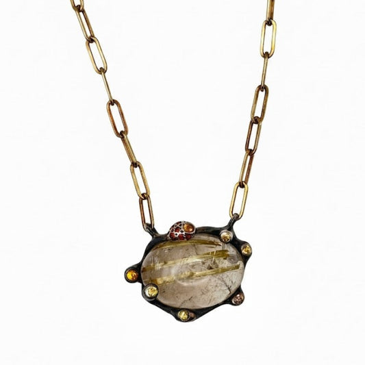 Rutilated Quartz Mixed Metal Necklace