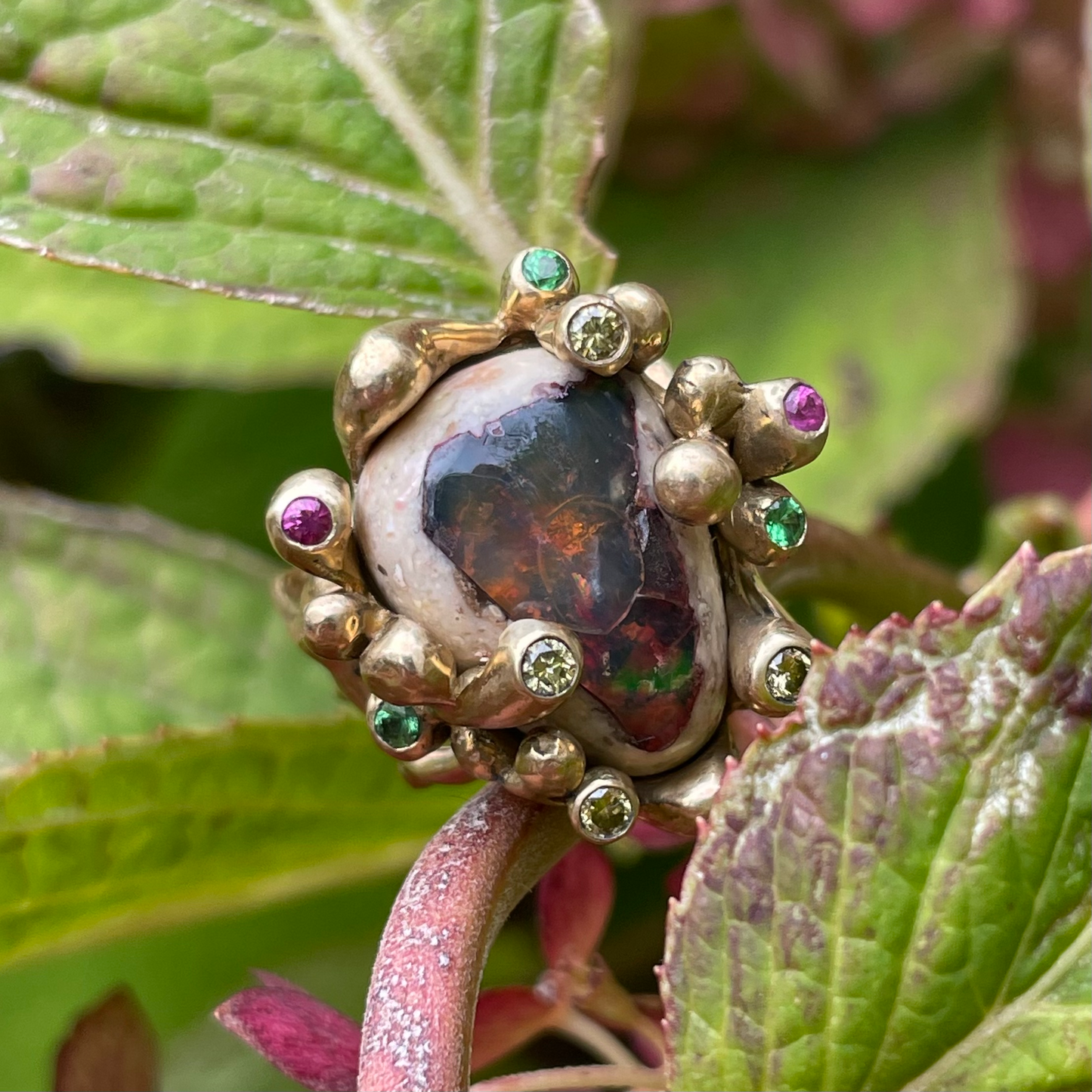 Mexican Galaxy Opal & Sapphire Silver Ring