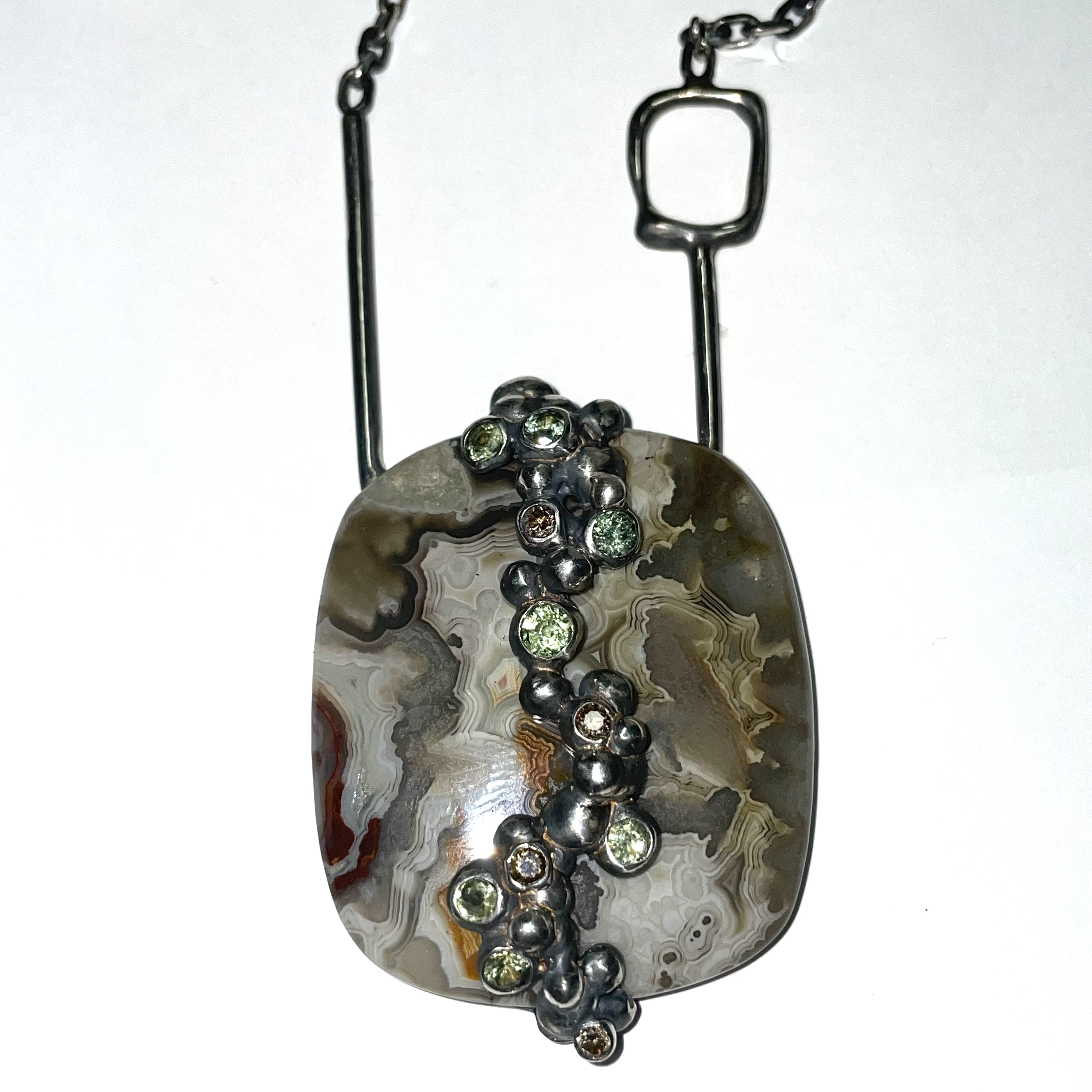 Crazy Lace Agate, Sapphire & Diamond Pendant