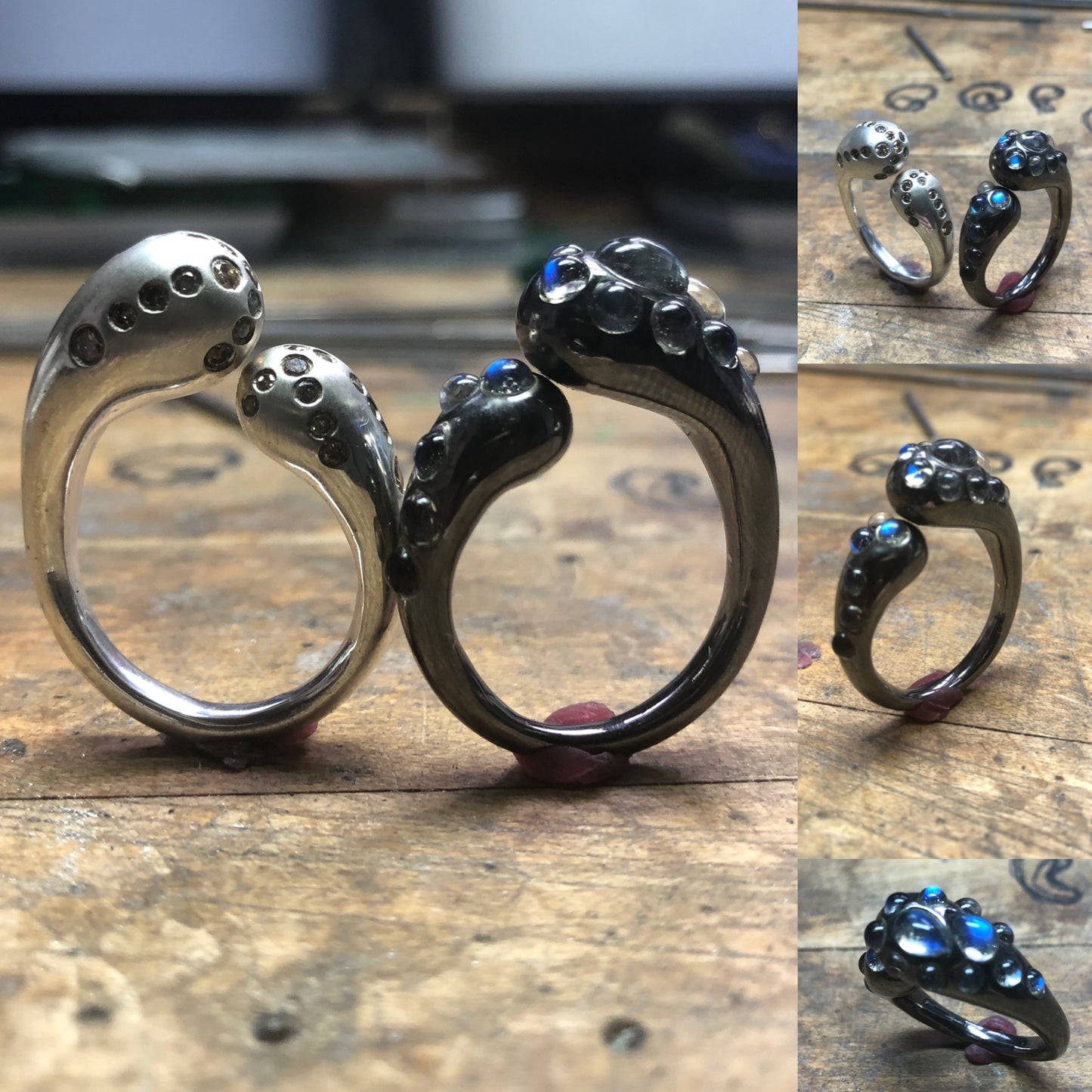 Silver Casting Ring with Brown Diamonds