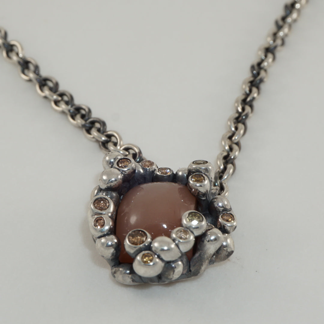 Moonstone & Brown Diamond Silver Pendant