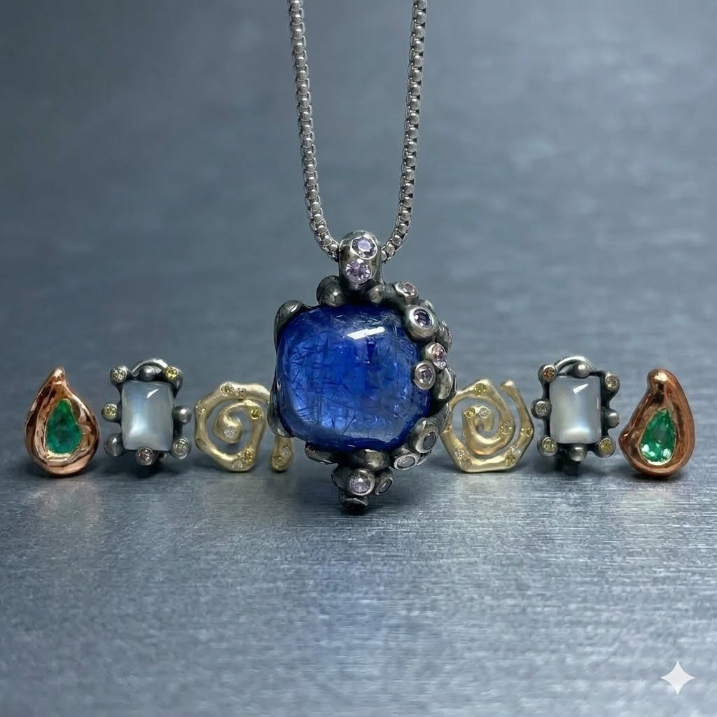 Tanzanite & Sapphire Silver Pendant