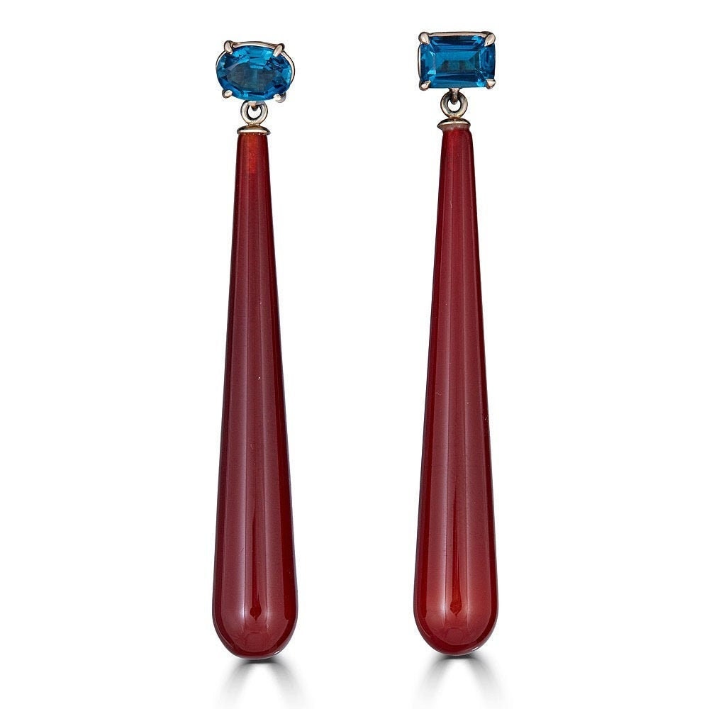 Topaz and agate dangle earrings, 14k gold