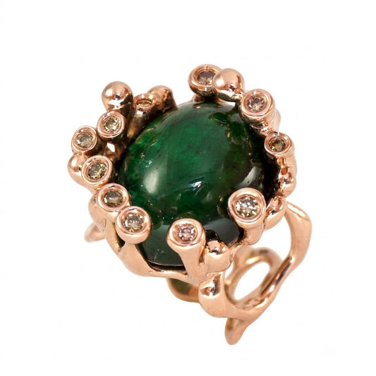 Green Tourmaline Rose Gold Ring with Cognac Diamonds