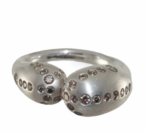 Silver Casting Ring with Brown Diamonds