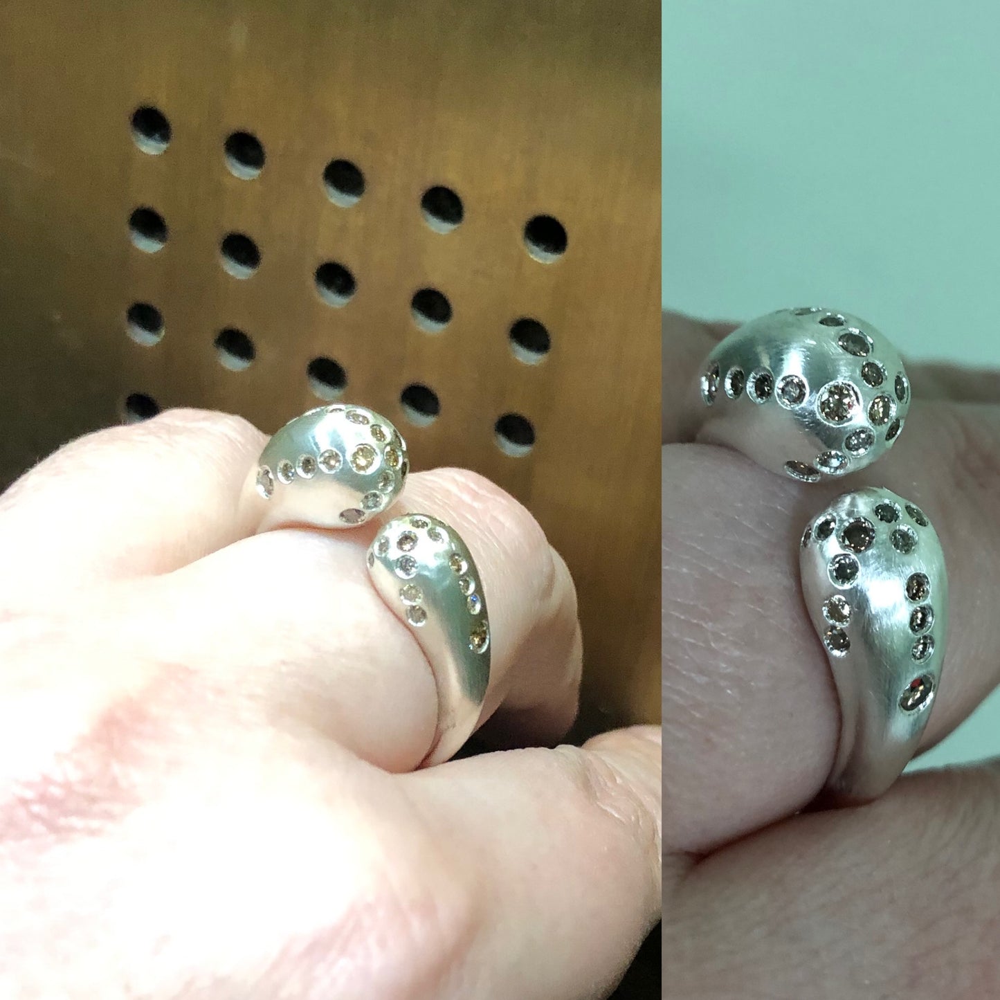 Silver Casting Ring with Brown Diamonds