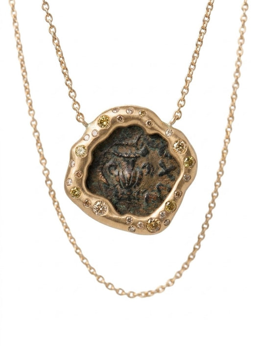 Ancient Coin and Diamonds Gold Necklace: CUSTOM ORDER SAMPLE