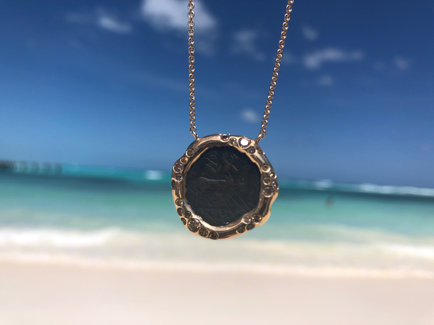 Greek Coin & Pink Sapphire Gold Pendant