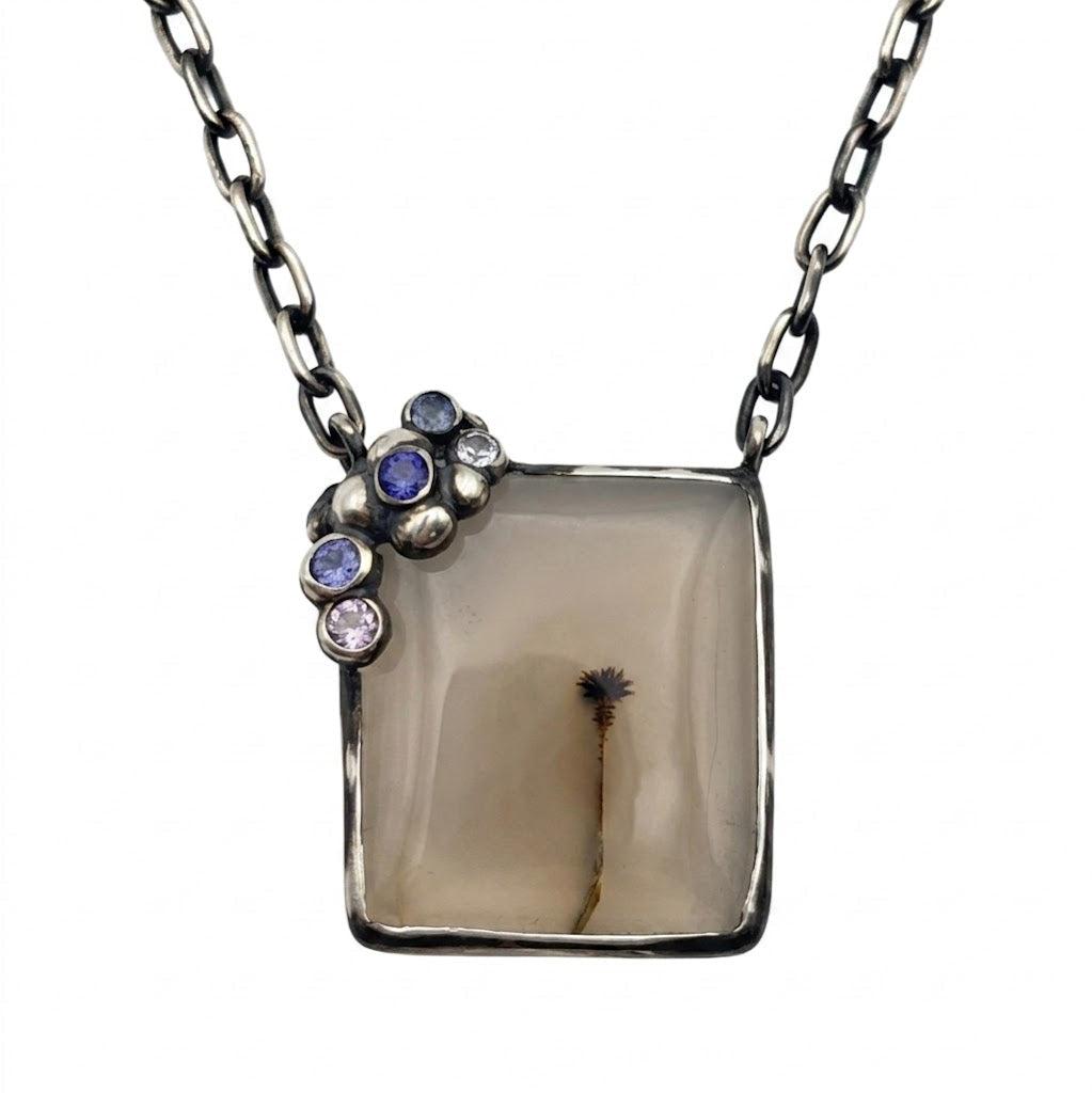 Dendric Agate & Sapphire Silver Pendant