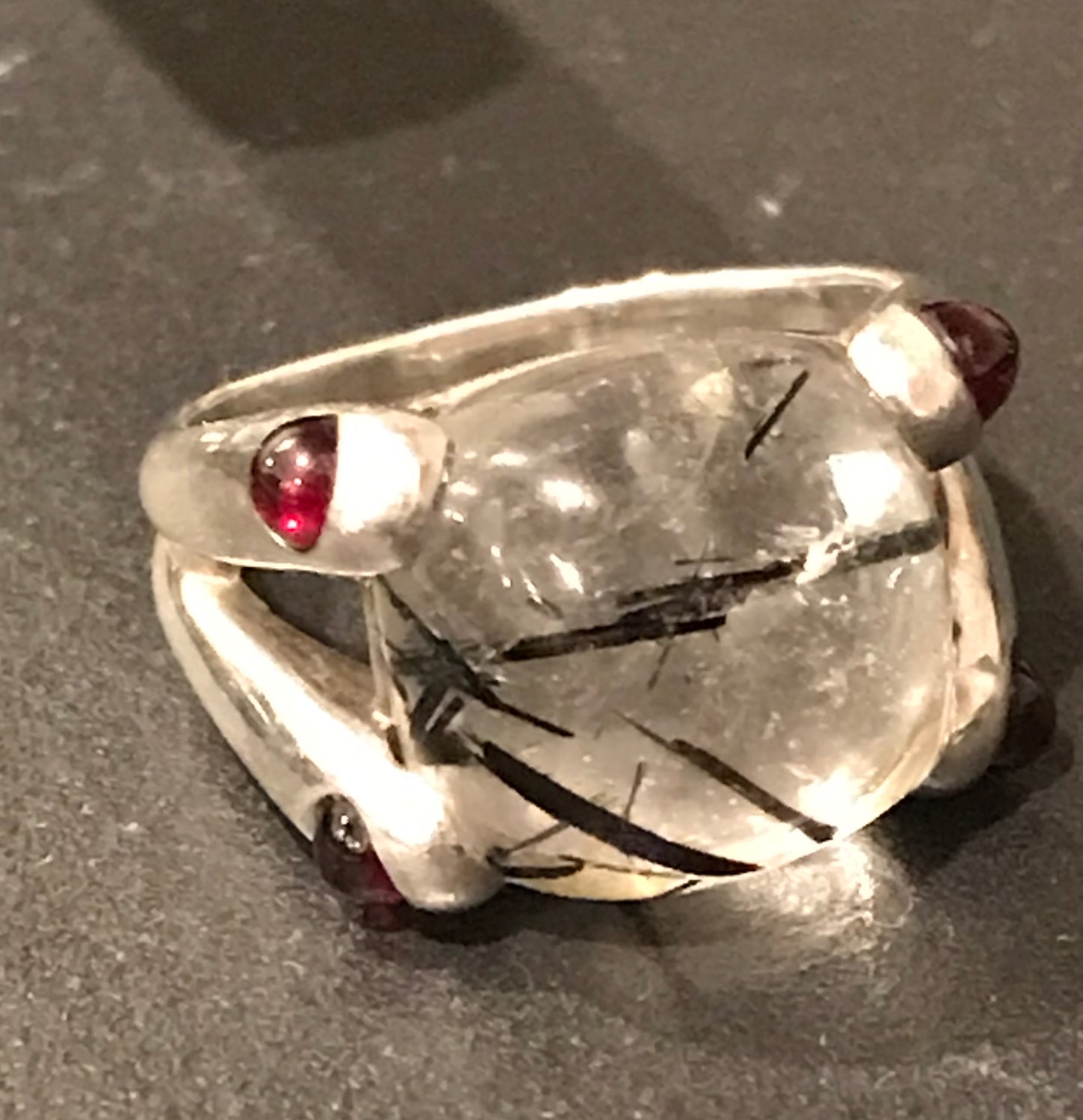 Tourmalated Quartz & Garnet Silver Ring