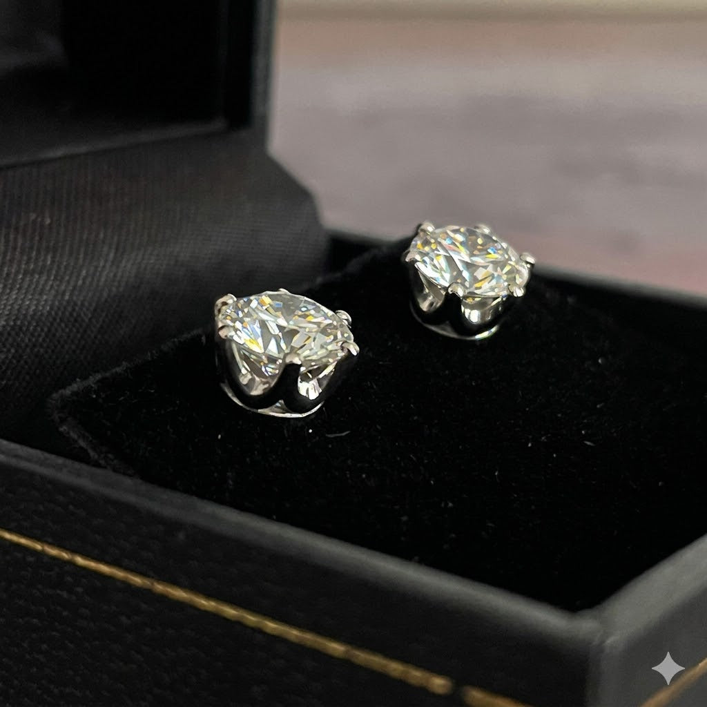 Six-Prong One Carat Round Diamond Studs
