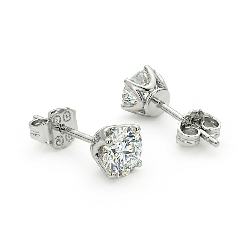 Six-Prong One Carat Round Diamond Studs