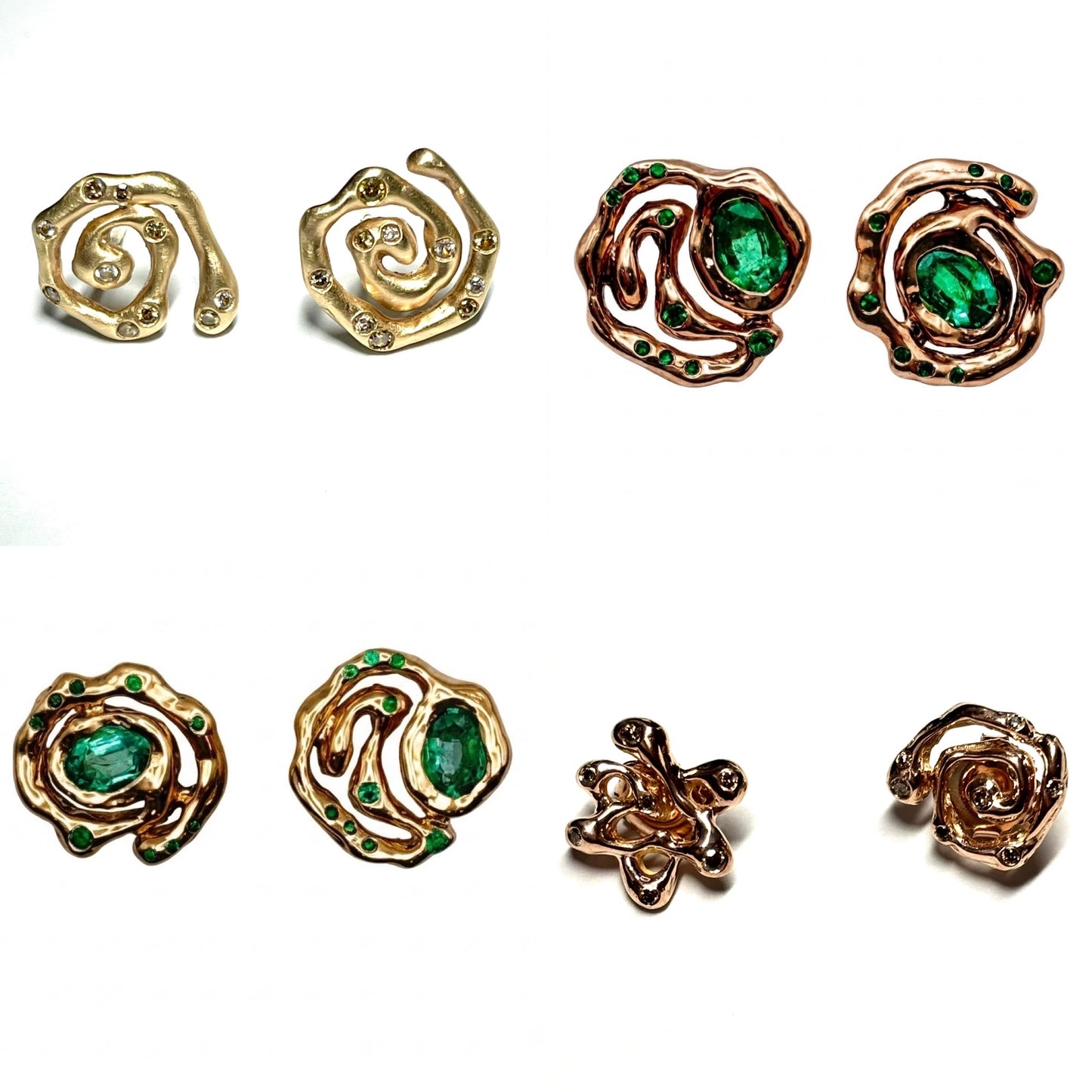 Golden Swirls Emerald Stud Earrings