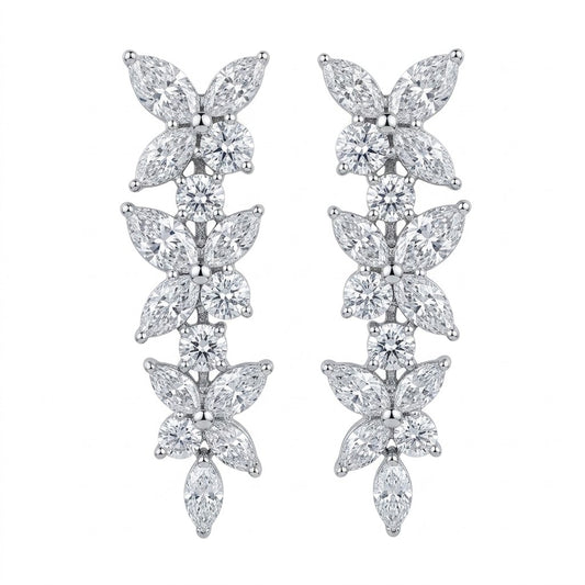 Mixed Diamond Cluster Platinum Drop Earrings
