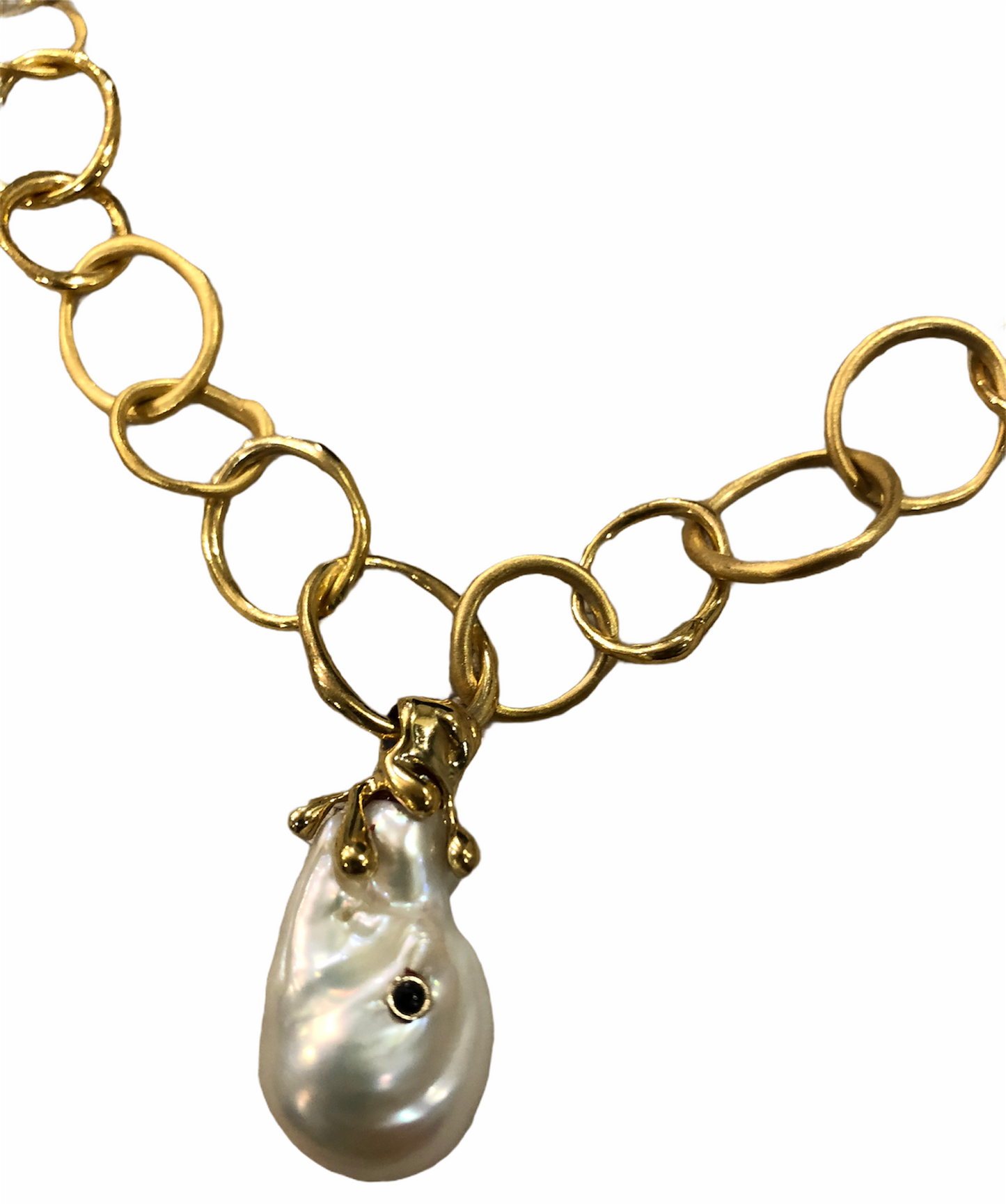 Rustic Chunky Chain with Baroque Pearl and Sapphire Pendant