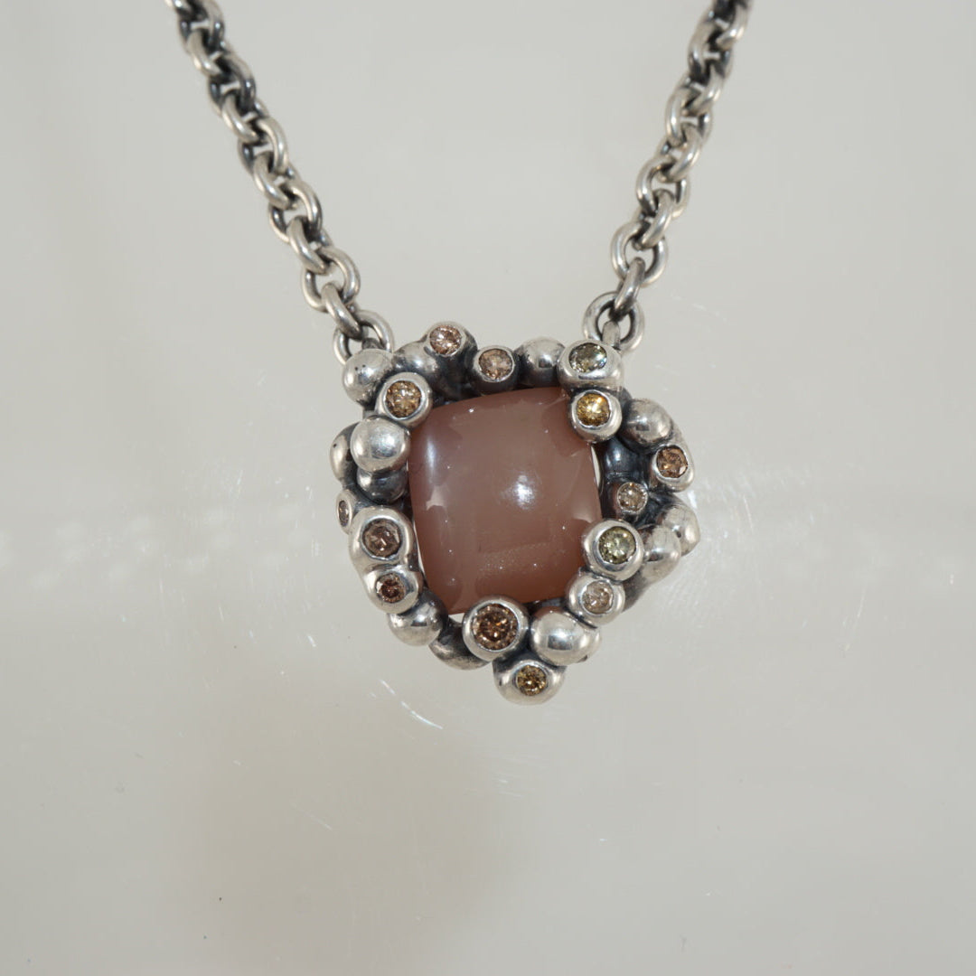 Moonstone & Brown Diamond Silver Pendant