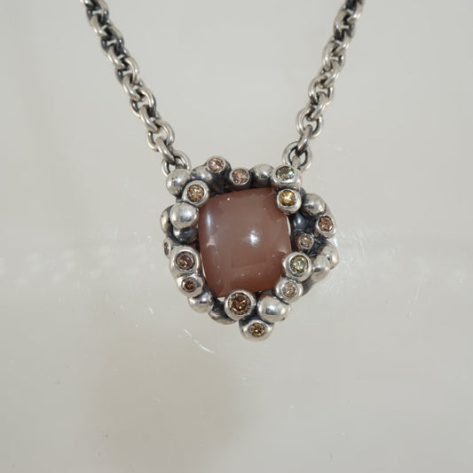 Moonstone & Brown Diamond Silver Pendant