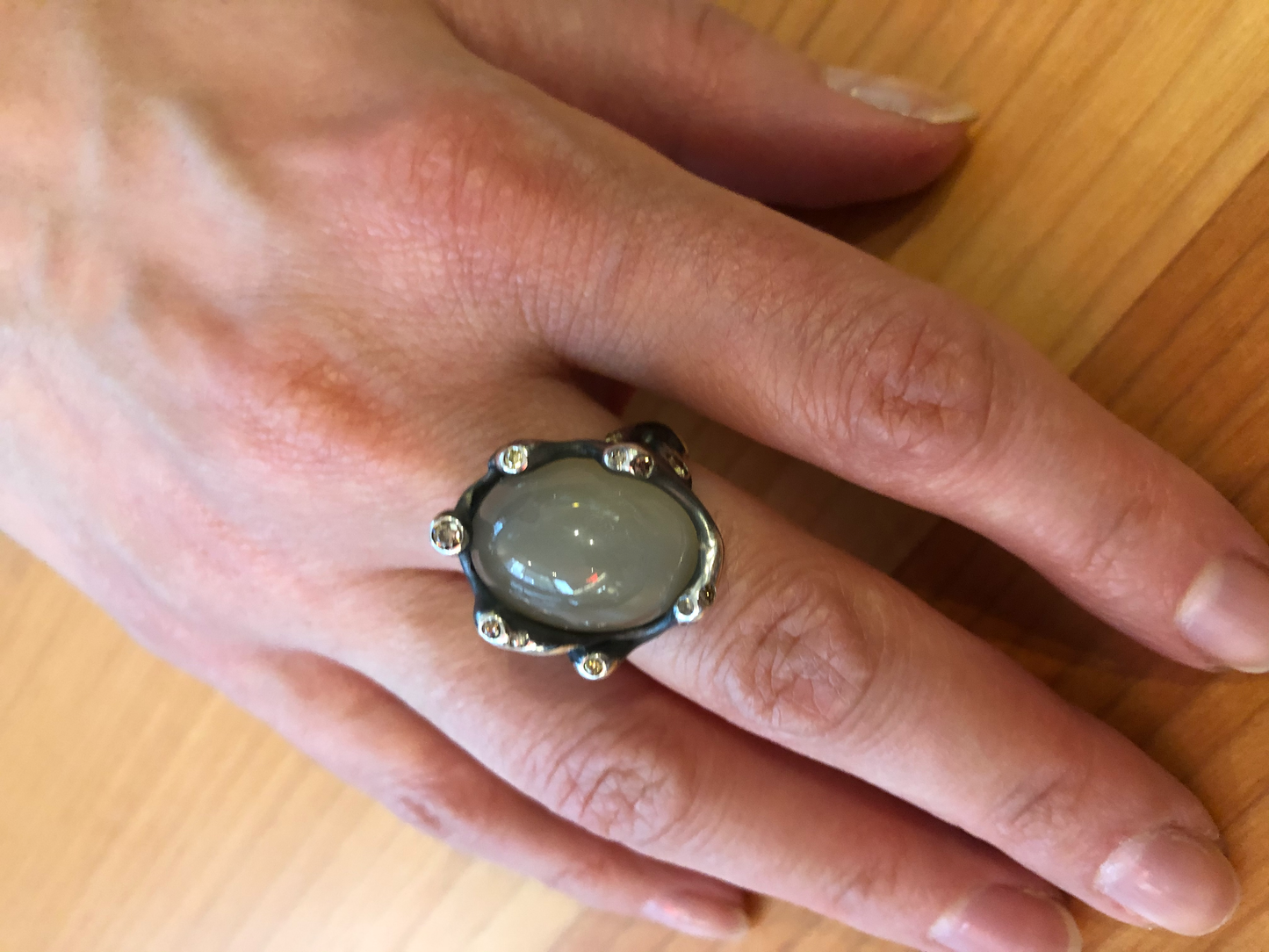Moonstone & Brown Diamond Silver Ring