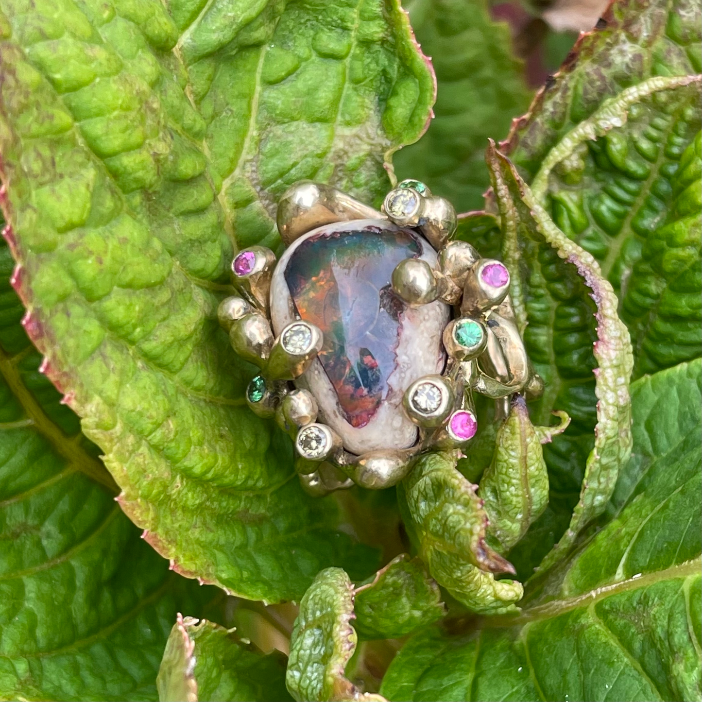 Mexican Galaxy Opal & Sapphire Silver Ring