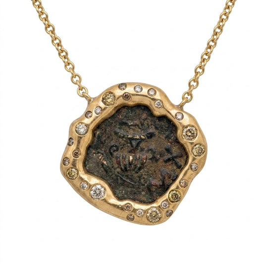 Ancient Coin and Diamonds Gold Necklace: CUSTOM ORDER SAMPLE