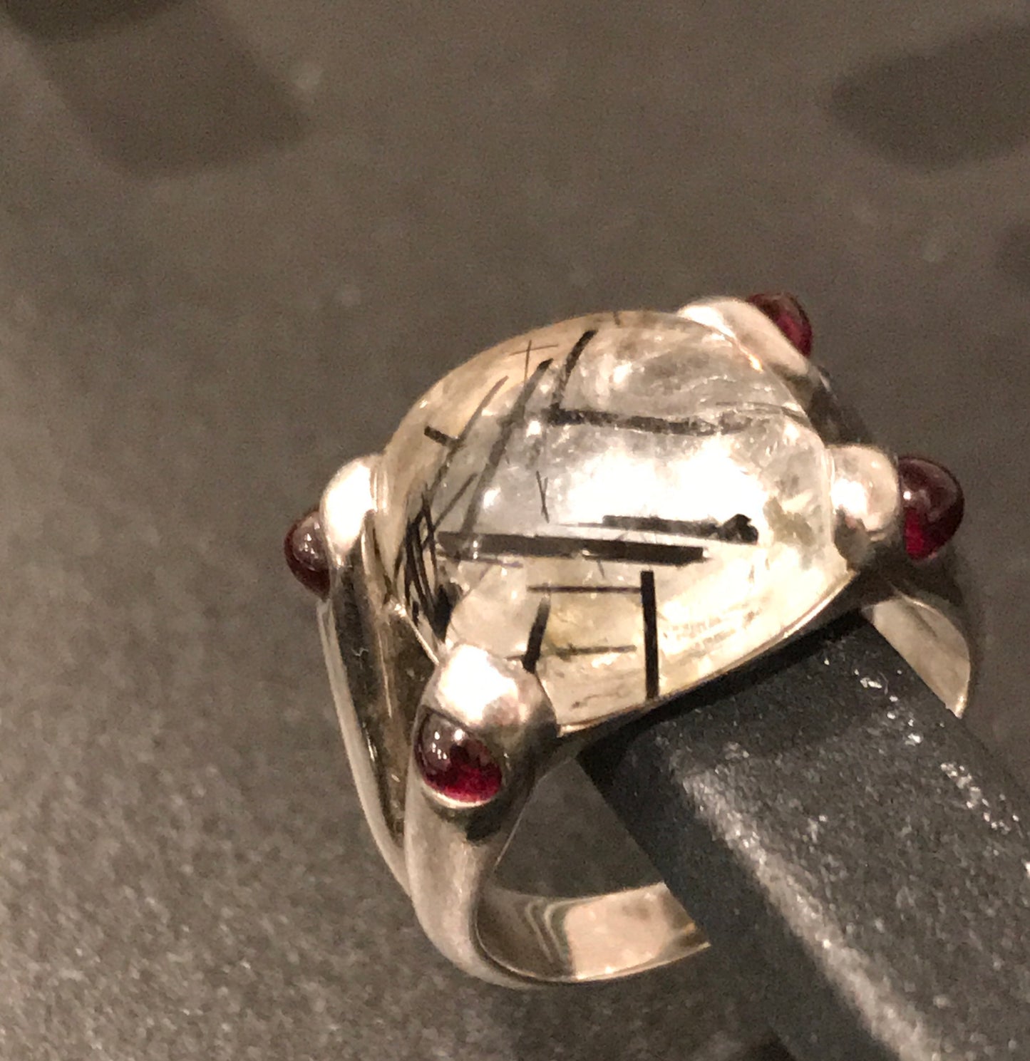 Tourmalated Quartz & Garnet Silver Ring