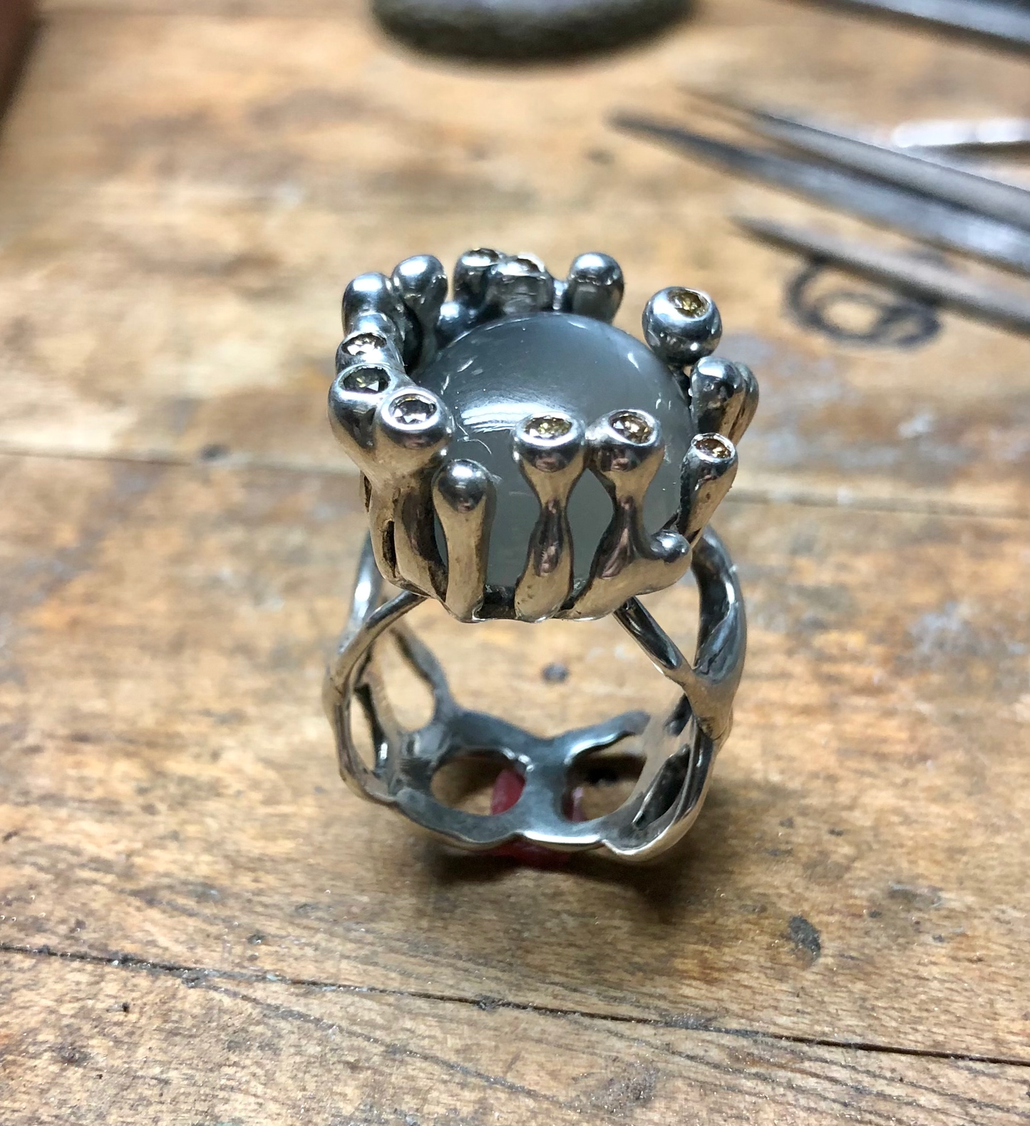 Ruby & Brown Diamond Silver Ring