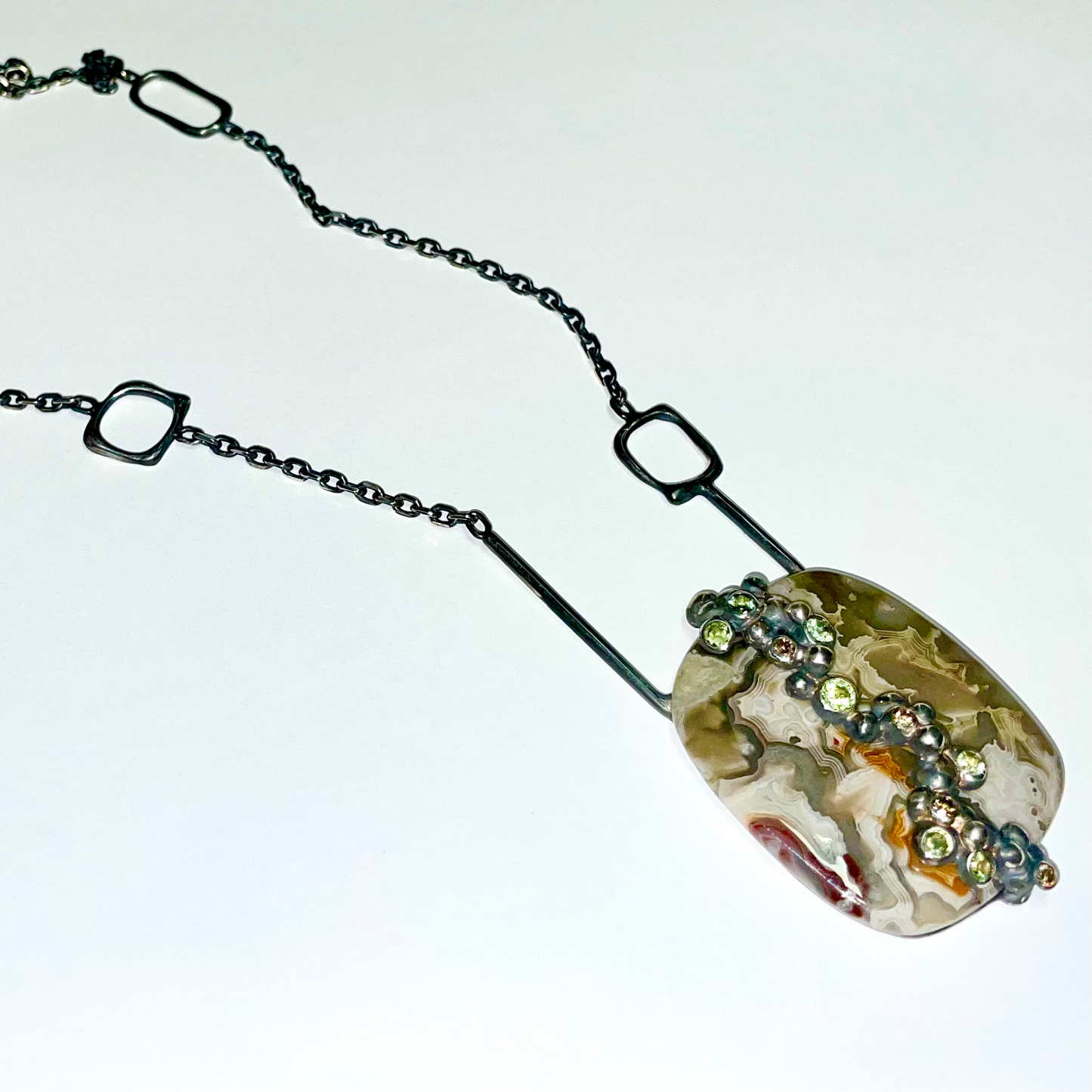 Crazy Lace Agate, Sapphire & Diamond Pendant