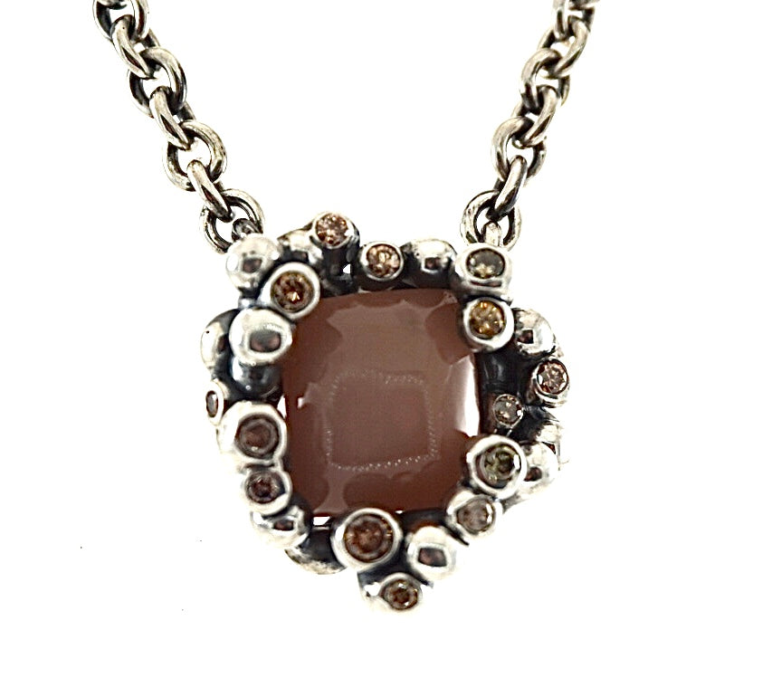 Moonstone & Brown Diamond Silver Pendant