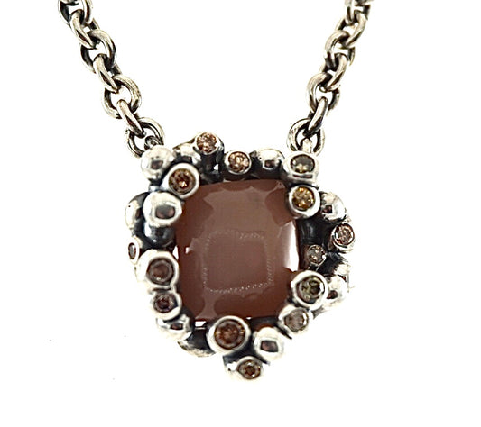 Moonstone & Brown Diamond Silver Pendant