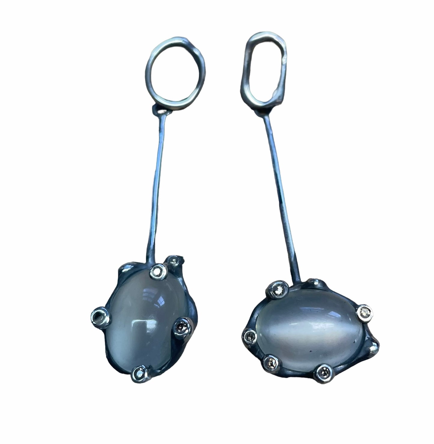 Moonstone & Brown Diamond Dangle Silver Earrings