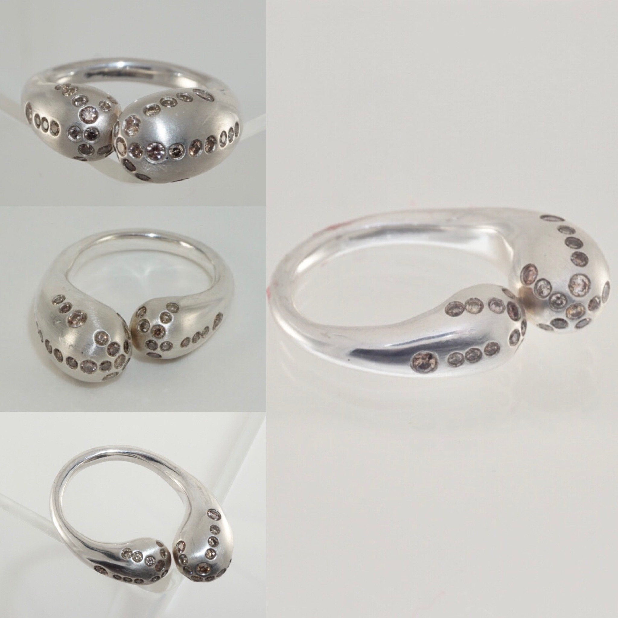 Mercurial diamond-lined ultra-modern silver ring