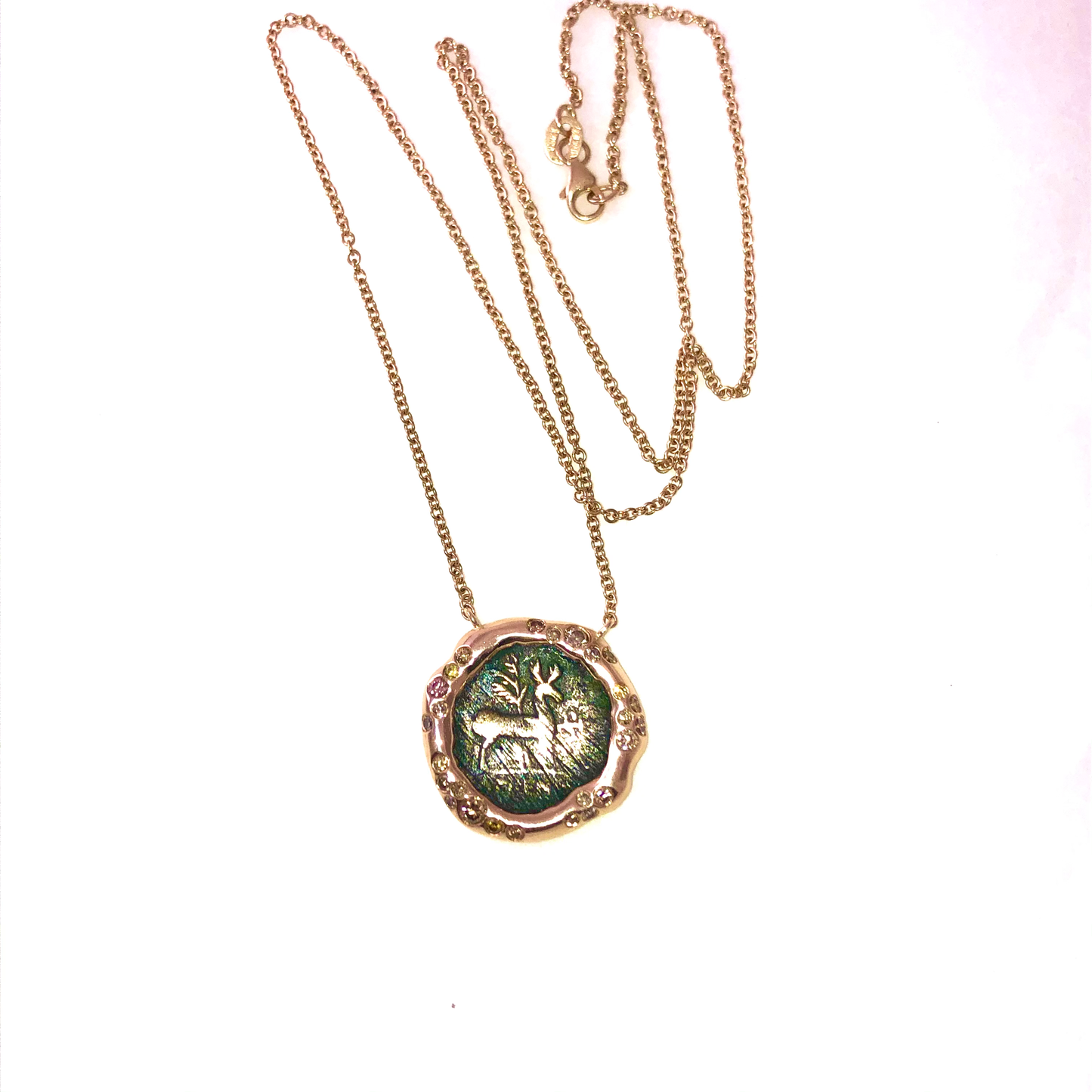 Greek Coin & Pink Sapphire Gold Pendant