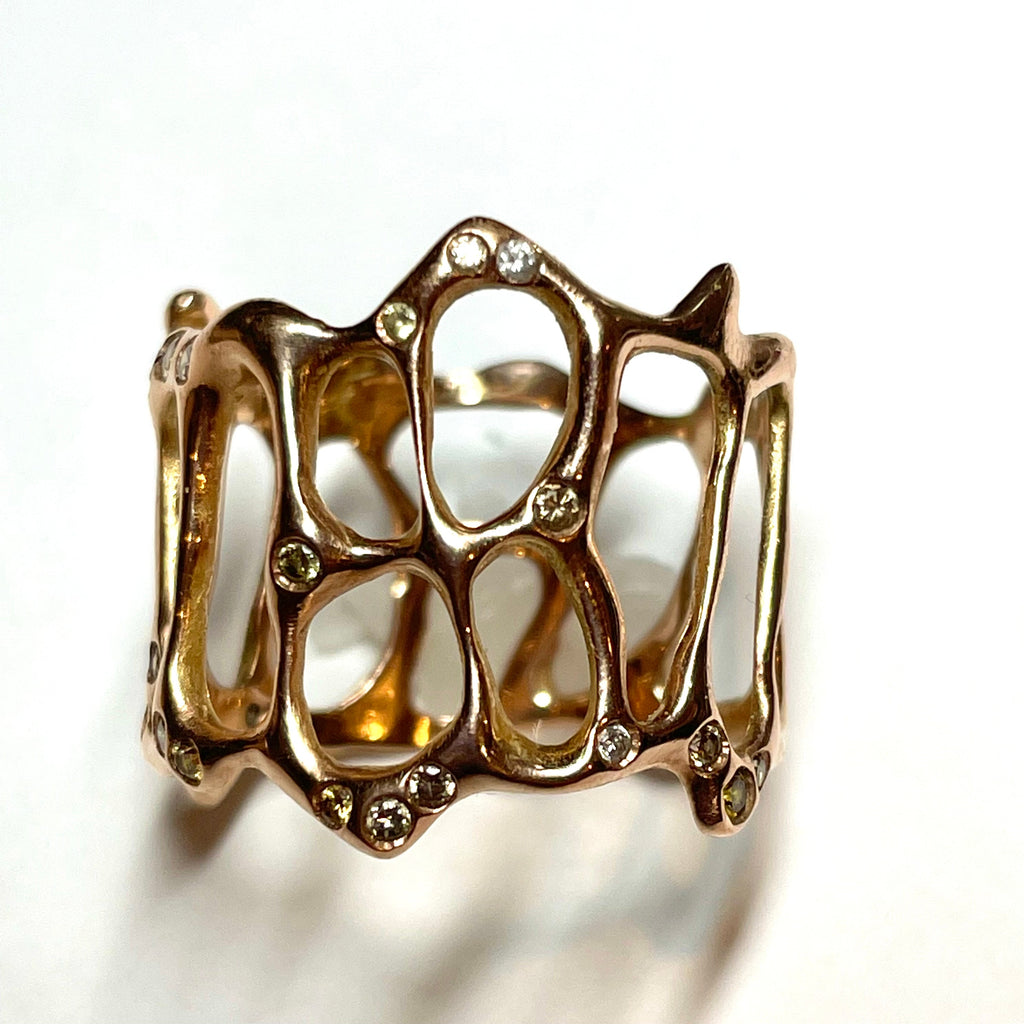 Rose gold and champagne diamonds "molten" ring
