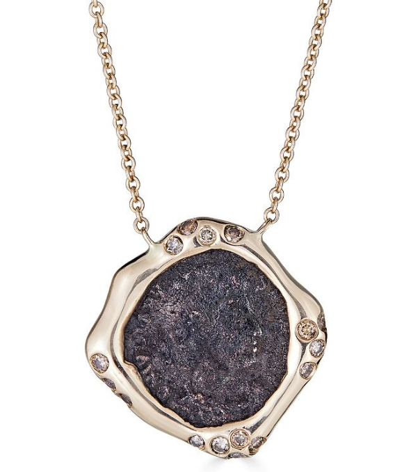 Greek Coin & Pink Sapphire Gold Pendant