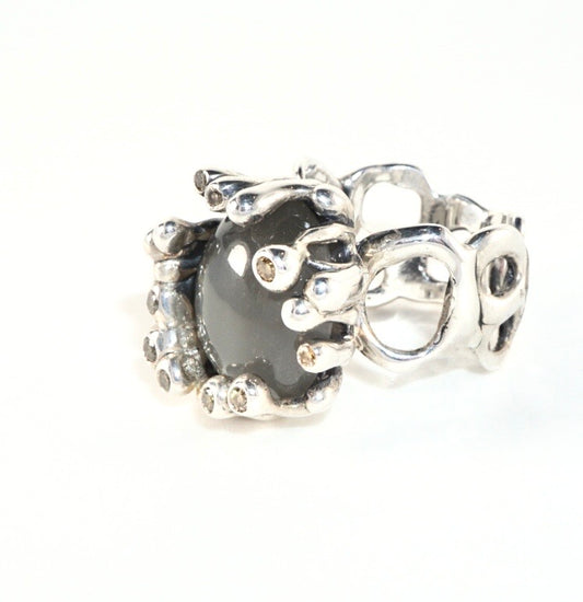 Ruby & Brown Diamond Silver Ring