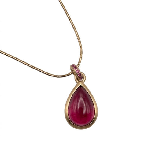 Teardrop Raspberry Tourmaline Pendant in Gold