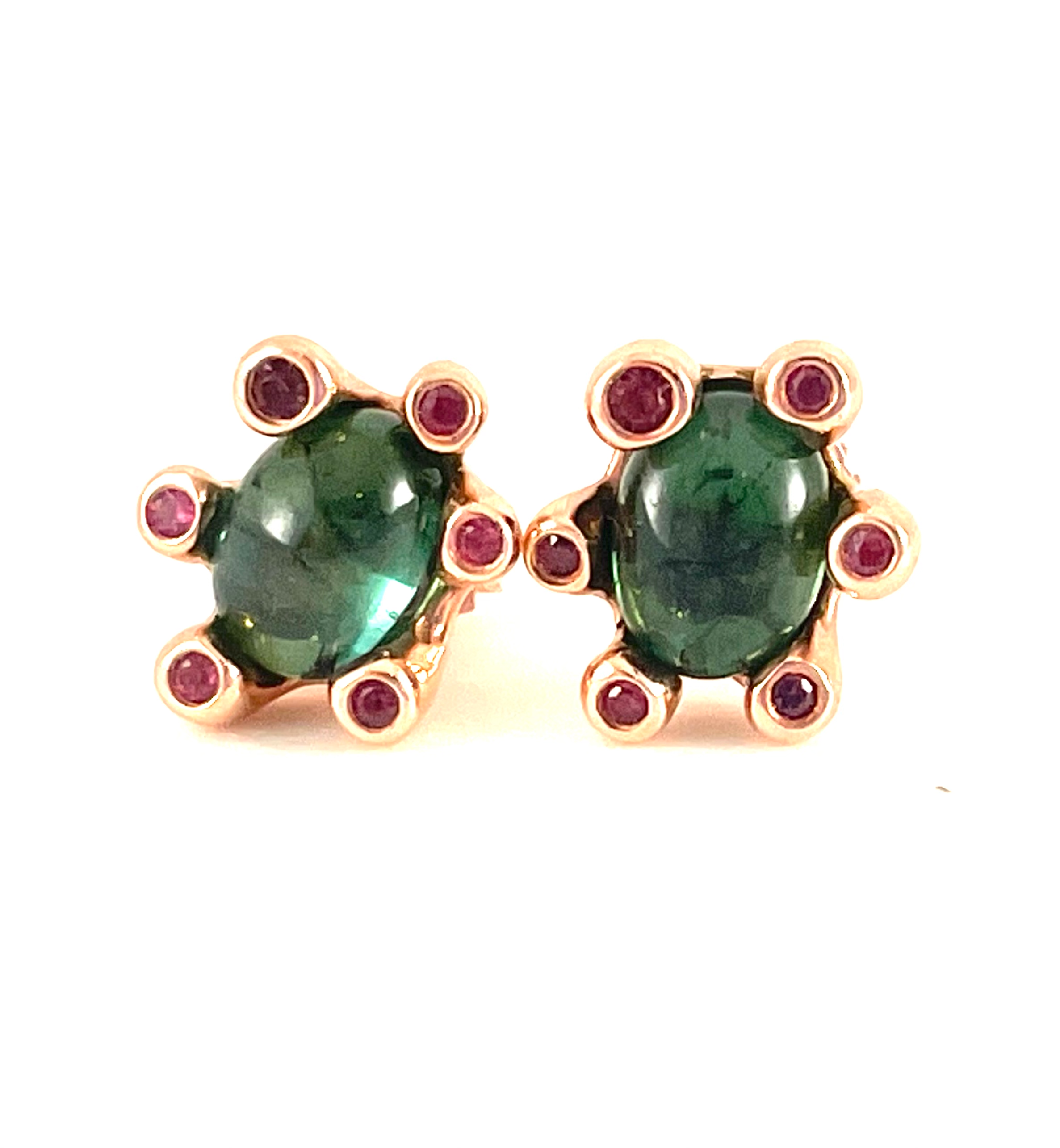 Blue Tourmaline & Pink Sapphire Gold Earrings