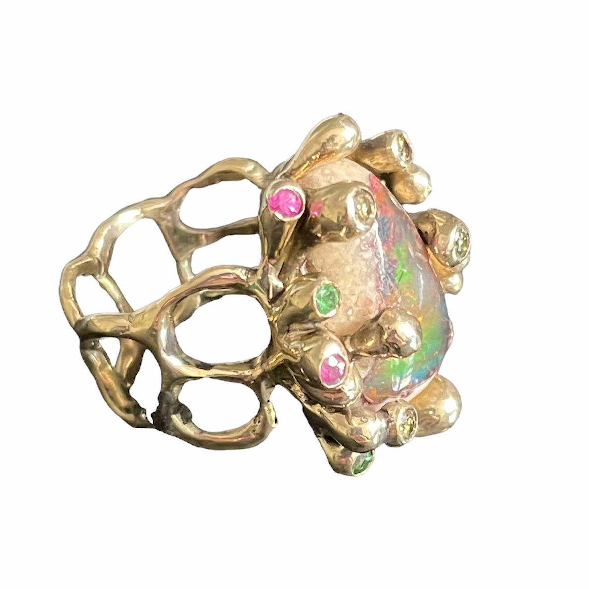 Mexican Galaxy Opal & Sapphire Silver Ring