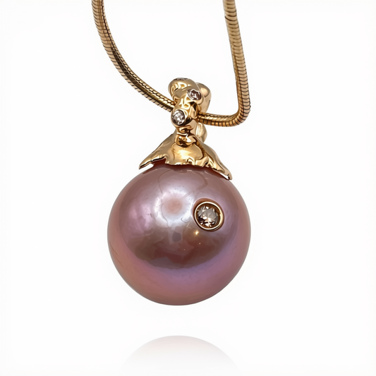 Edison Pearl Pendant with Embelished Bail and Diamond Accent