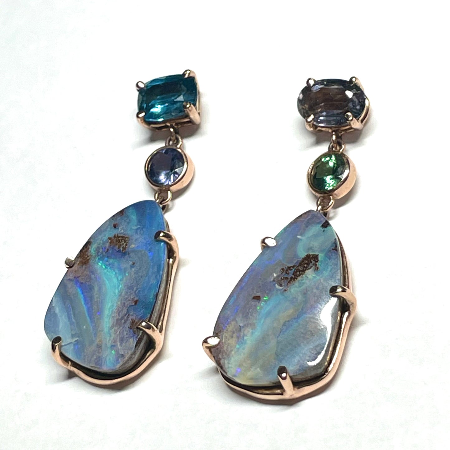 Boulder Opal & Sapphire Statement Earrings