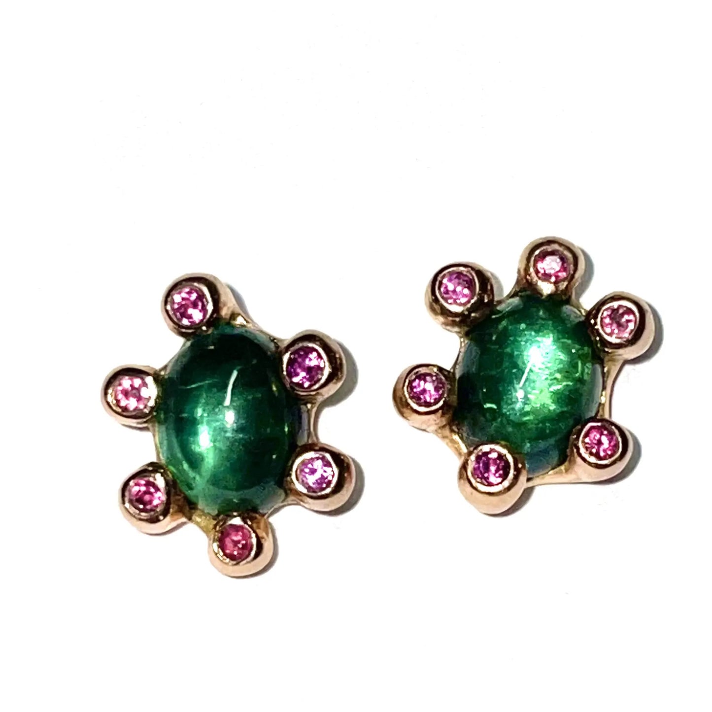Blue Tourmaline & Pink Sapphire Gold Earrings