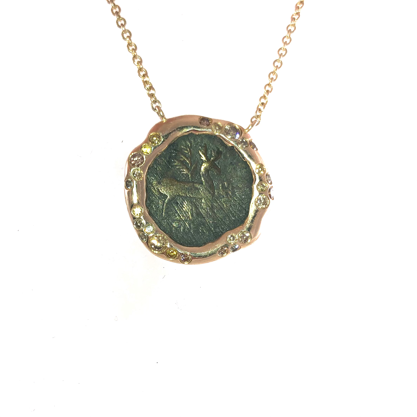 Greek Coin & Pink Sapphire Gold Pendant