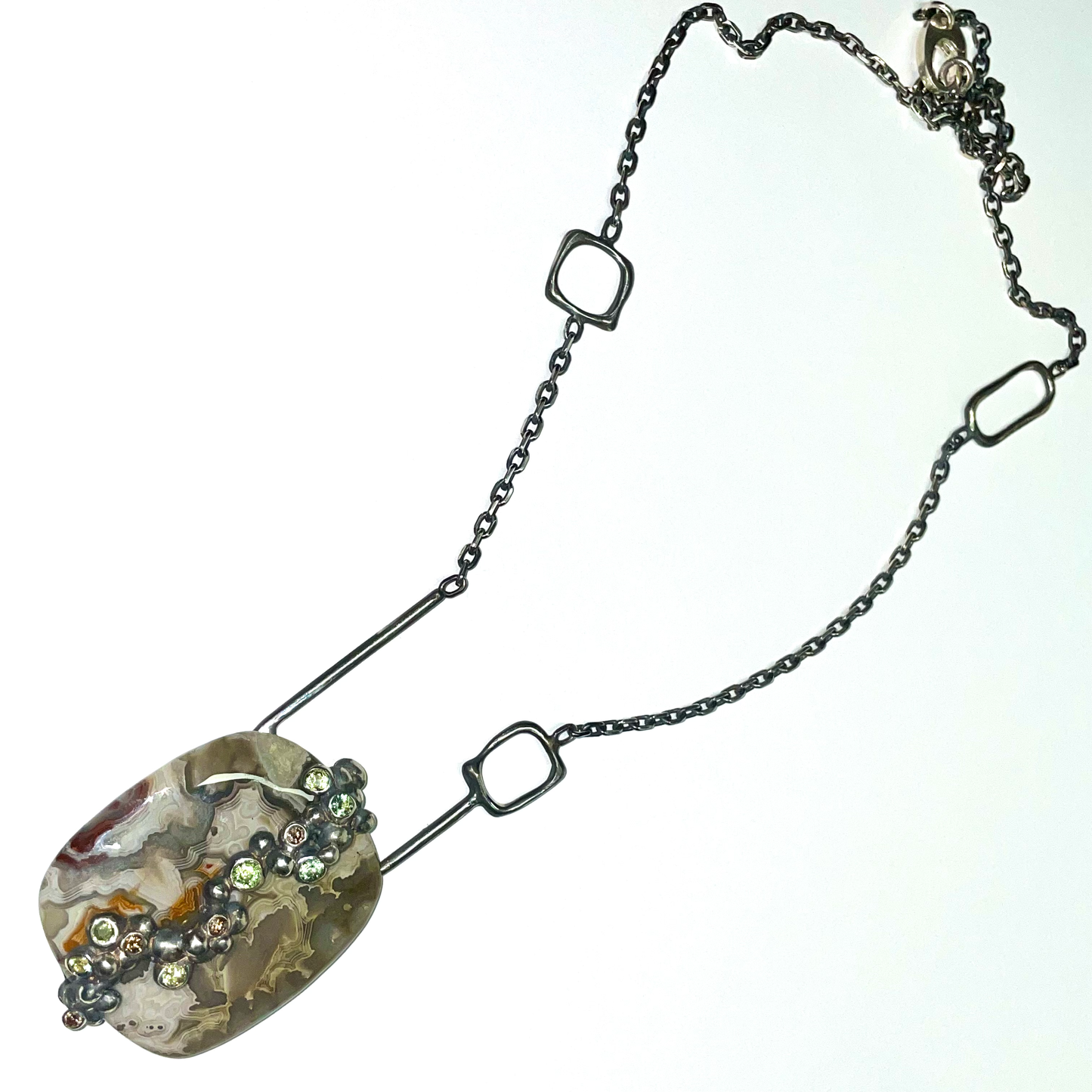 Crazy Lace Agate, Sapphire & Diamond Pendant