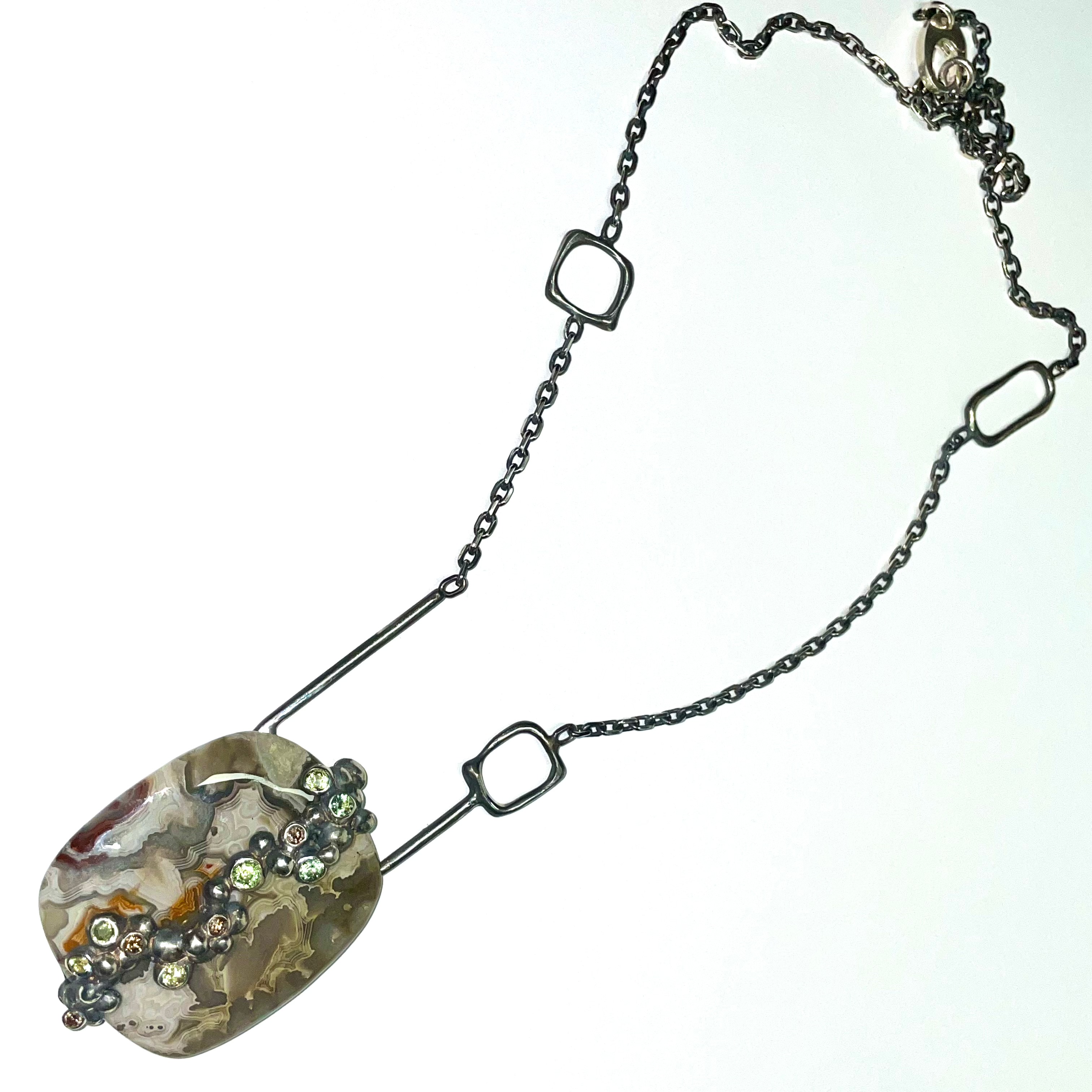 Crazy Lace Agate, Sapphire & Diamond Pendant