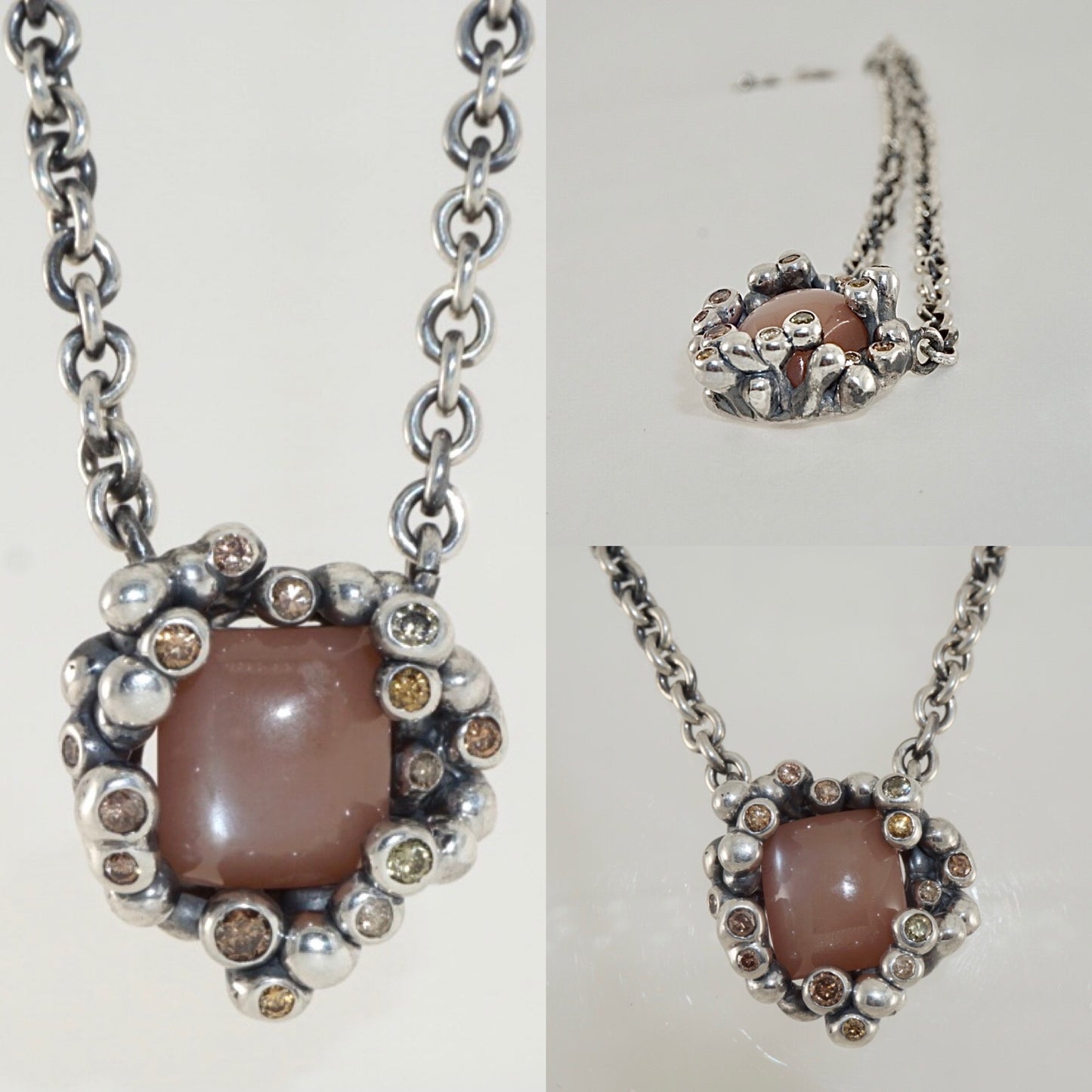 Moonstone & Brown Diamond Silver Pendant